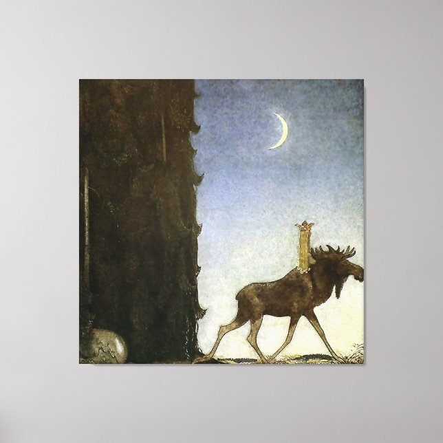 “Leap the Elk” Watercolor by John Bauer Canvas Print (Front)