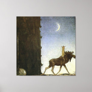 “Leap the Elk” Watercolor by John Bauer Canvas Print