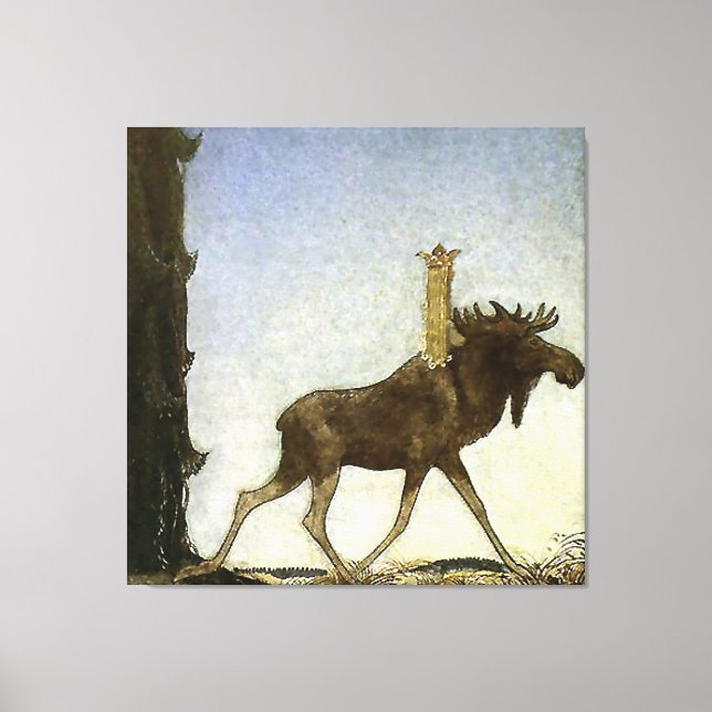 “Leap the Elk” Watercolor by John Bauer Canvas Print (Front)