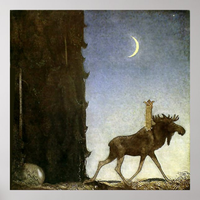 “Leap the Elk” Watercolor by John Bauer Poster (Front)