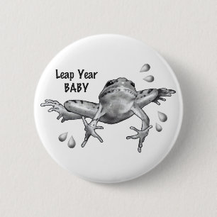 Leap Year Baby: Leaping Frog in Pencil 2 Inch Round Button