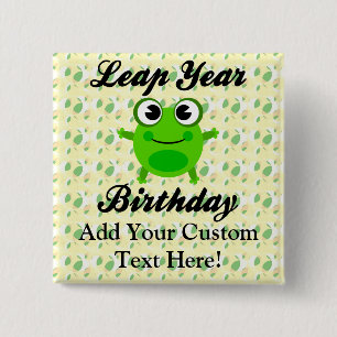 Leap Year Birthday, Cute Frog 2 Inch Square Button