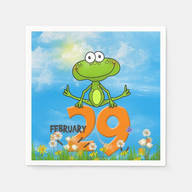 Leap year frog jumping over 29 number napkin (Front)