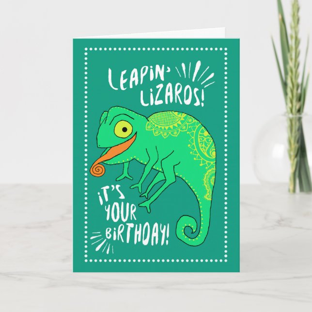 Leapin' Lizards Happy Birthday Card (Front)