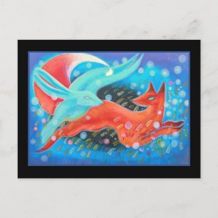 Leaping Animals, a Fox and a Hare. Postcard