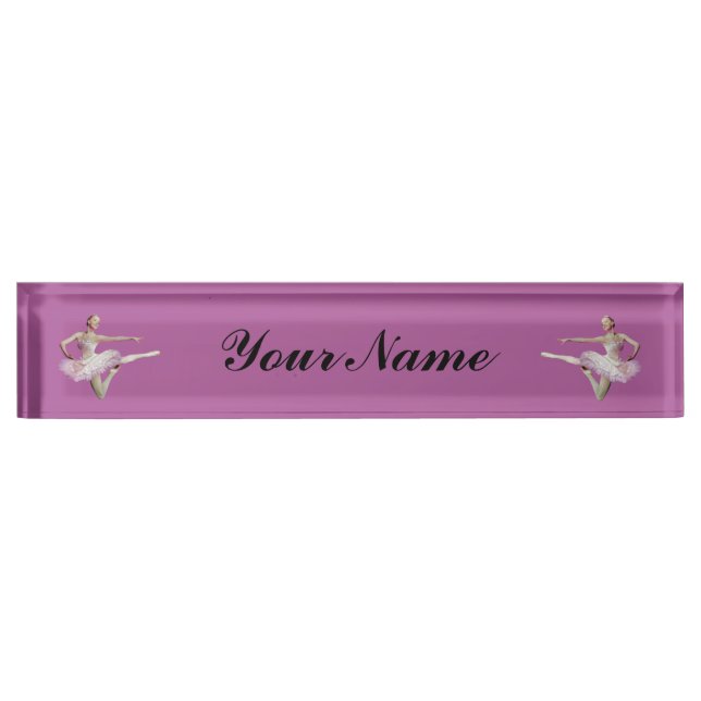 Leaping Ballerina on Pink, Customized Text Nameplate (Front)