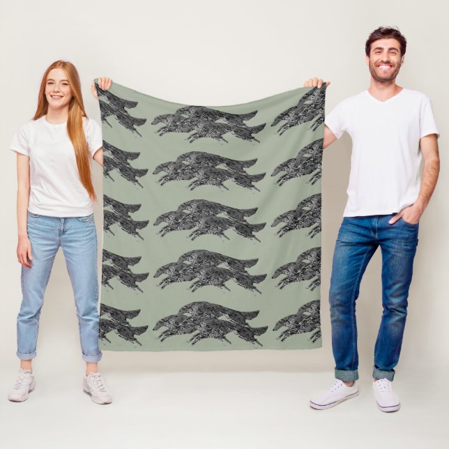 Leaping Borzoi Fleece Blanket (In Situ)