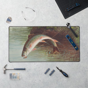 Leaping Brook Trout by S.A. Kilbourne Vintage Fish Desk Mat