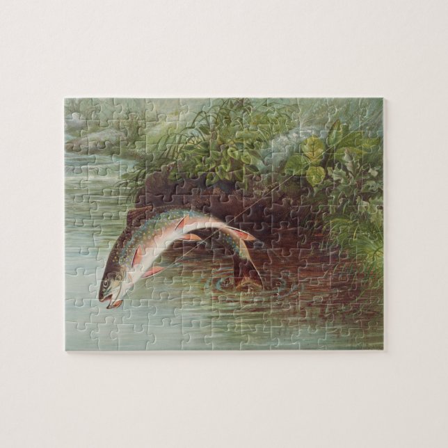 Leaping Brook Trout by S.A. Kilbourne Vintage Fish Jigsaw Puzzle (Horizontal)
