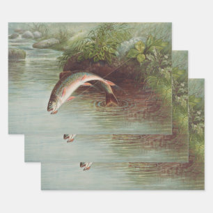 Leaping Brook Trout by S.A. Kilbourne Vintage Fish Wrapping Paper Sheet