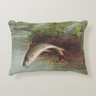 Leaping Brook Trout by Samuel Kilbourne (1874) Accent Pillow