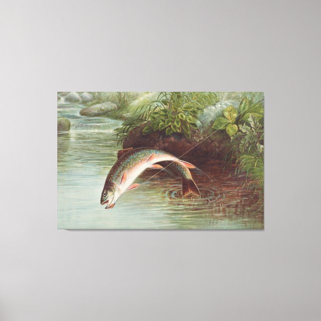 Leaping Brook Trout by Samuel Kilbourne (1874) Canvas Print (Front)