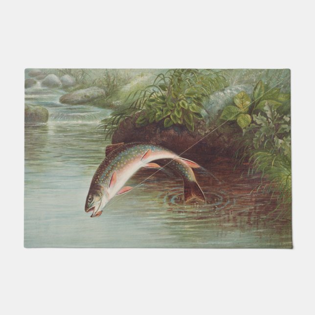 Leaping Brook Trout by Samuel Kilbourne (1874) Doormat (Front)