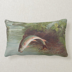 Leaping Brook Trout by Samuel Kilbourne (1874) Lumbar Pillow