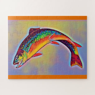 Leaping Brook Trout Postcard Jigsaw Puzzle
