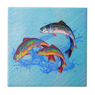 Leaping Brook Trout    Tile