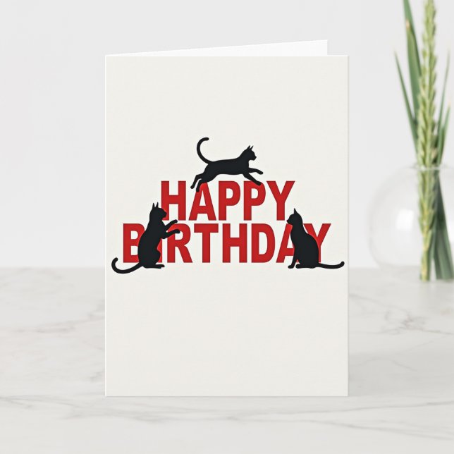 Leaping Cat Birthday Card (Front)