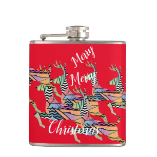 Leaping Deer Christmas  Hip Flask