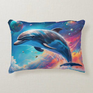 Leaping Dolphin, Fantasy, planets  Accent Pillow