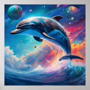 Leaping Dolphin, Fantasy, planets  Poster