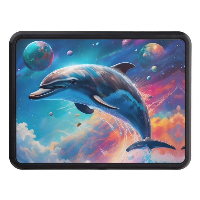 Leaping Dolphin, Fantasy, planets  Trailer Hitch Cover (Front)