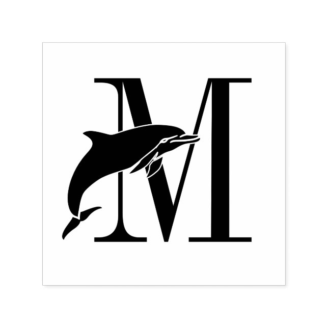 Leaping Dolphin Over Single Bold Initial Monogram Self-inking Stamp (Design)