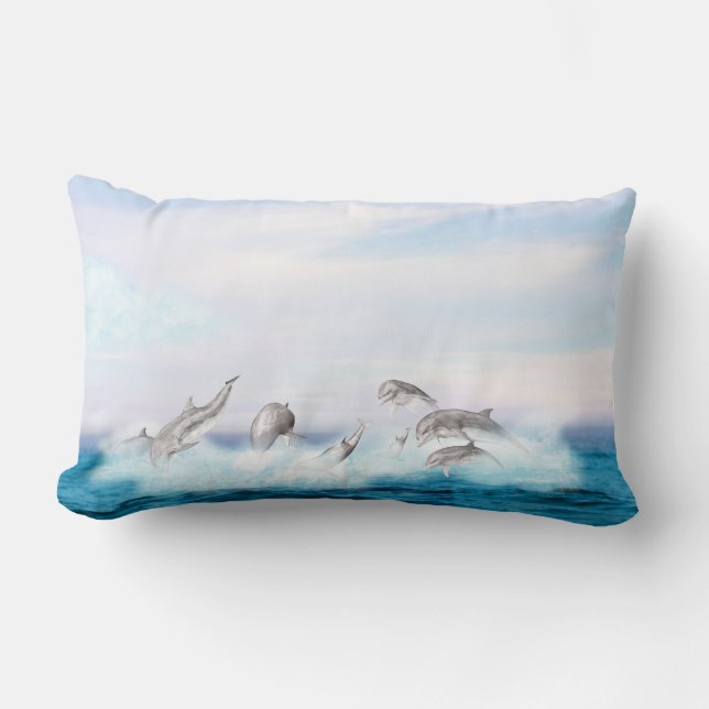 Leaping Dolphins Lumbar Pillow (Front)