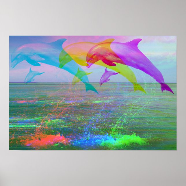 Leaping dolphins rainbow poster (Front)