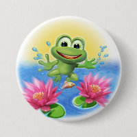 Leaping frog birthday party badge