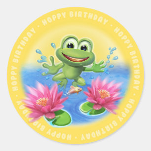 Leaping Frog birthday party glossy sticker