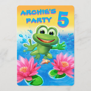 Leaping frog customisable fun birthday invitation