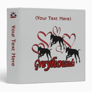 Leaping Greyhounds Red Hearts Personalized Binder