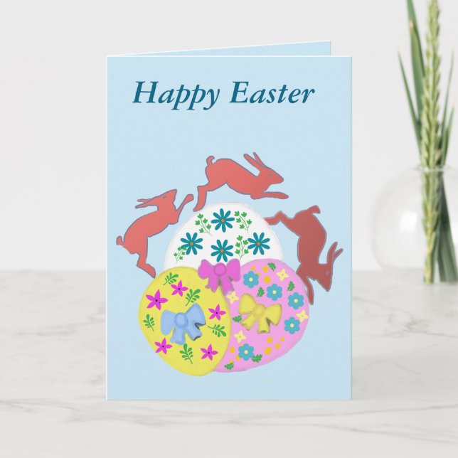 Leaping Hares editable Easter Holiday Card (Front)