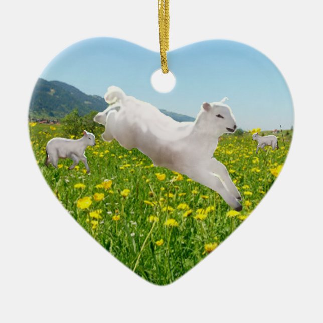 Leaping Lambs Easter Ceramic Ornament (Front)