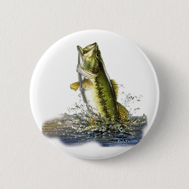Leaping largemouth bass 2 inch round button (Front)
