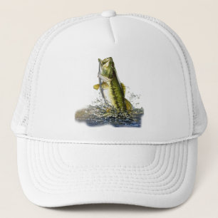 Leaping largemouth bass trucker hat