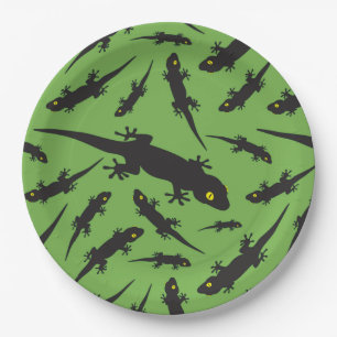 Leaping Lizard Reptile Bright Green Gecko Paper Plate