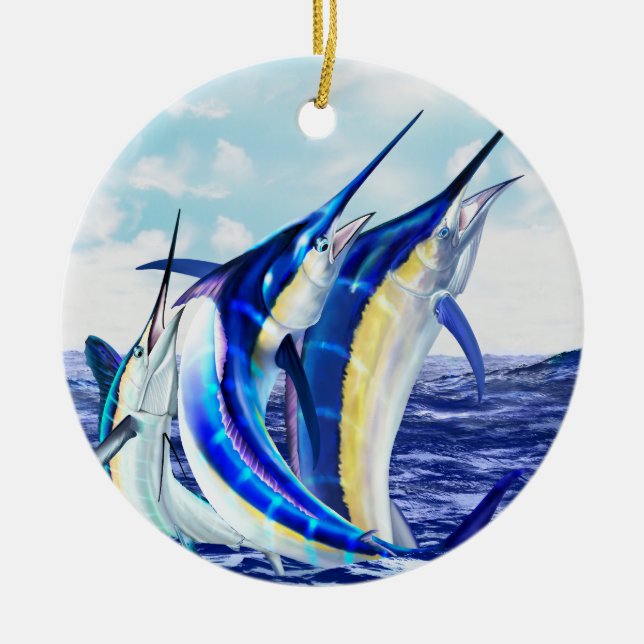 Leaping Marlin Trio Ceramic Ornament (Front)