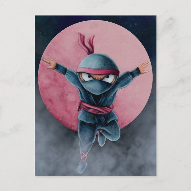 Leaping Ninja Red Moon  Postcard (Front)
