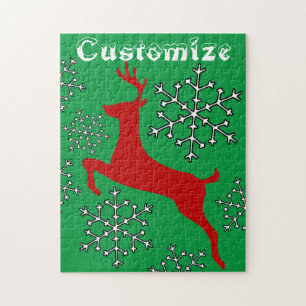 Leaping Red Deer Snowflakes Thunder_Cove Jigsaw Puzzle