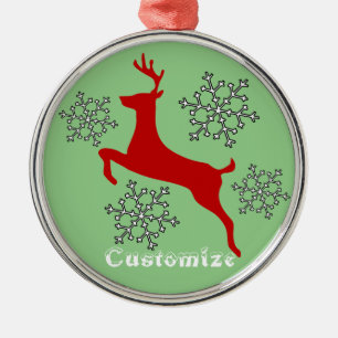 Leaping Red Deer Snowflakes Thunder_Cove Metal Ornament