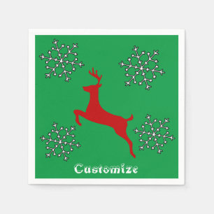 Leaping Red Deer Snowflakes Thunder_Cove Napkin