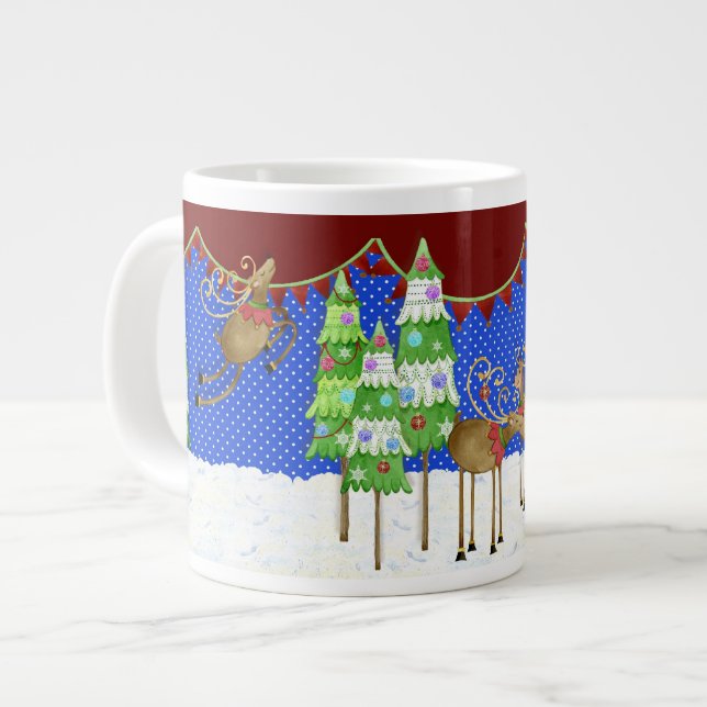 Leaping Reindeer Christmas Tree Pennant Banner Mug (Front Left)