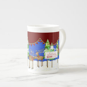 Leaping Reindeer Christmas Tree Pennant Banner Mug