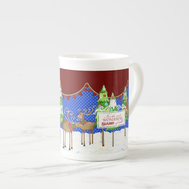 Leaping Reindeer Christmas Tree Pennant Banner Mug (Front Right)
