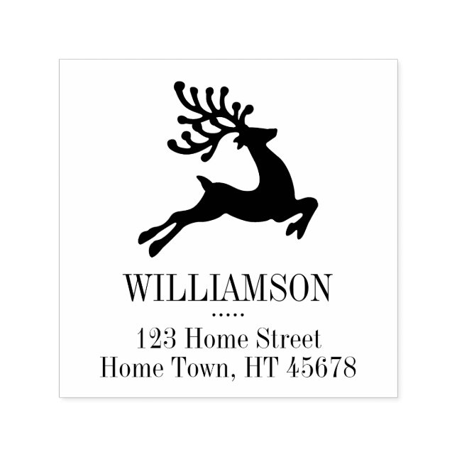 Leaping Reindeer Square Return Address Self-inking Stamp (Design)