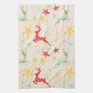 Leaping Reindeer, Stars and Snowflakes Kitchen Towel