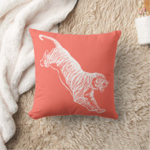 Leaping Tiger Orange Throw Pillow
