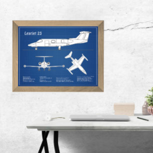 Learjet 23 - Airplane Blueprint Drawing Plans ABD Photo Print