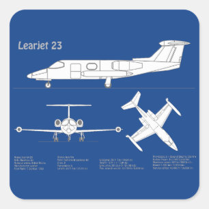 Learjet 23 - Airplane Blueprint Drawing Plans ABD Square Sticker